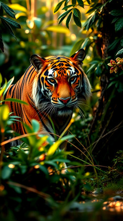 Portrait of Sumatran Tiger in natural habitat, Thailand.