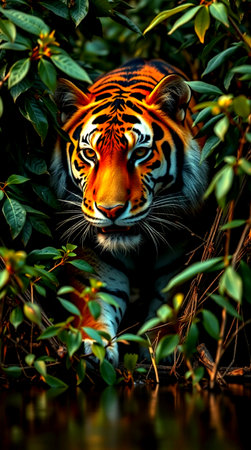 Sumatran tiger in the jungle. Wildlife scene from nature.