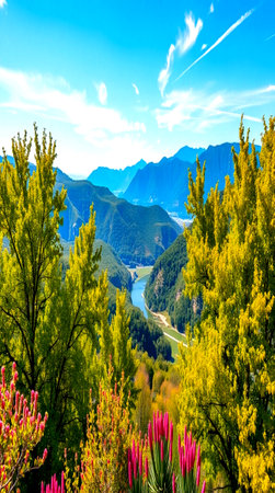 Beautiful view of the river and mountains in New Zealand alpsの写真素材