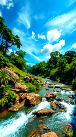 Waterfall in the jungle of Sri Lanka. Beautiful natural landscape.の写真素材
