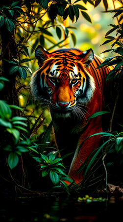 Tiger in the jungle. Tiger in the natural habitat. Wildlife scene from nature.の写真素材