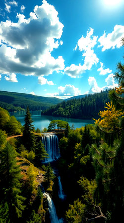 Beautiful landscape with waterfalls in the mountains. Ukraine, Europe.