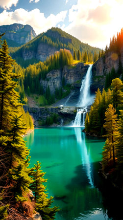 Waterfall in the Kootenay National Park, Canada. The concept of active and photo tourismの写真素材
