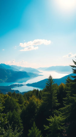 Beautiful view of the mountains and the lake. Summer landscape.の写真素材