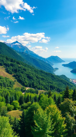 Lake Baikal in the summer. View from the hill.の写真素材