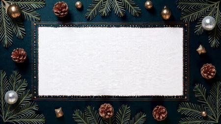Premium winter greenery border accented with radiant gold touches and soft shadows.