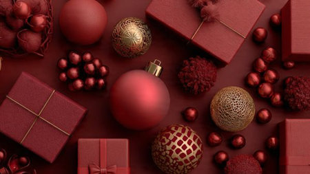 Monochrome red base enriched with gold ornament touches and modern minimalist gift styling.