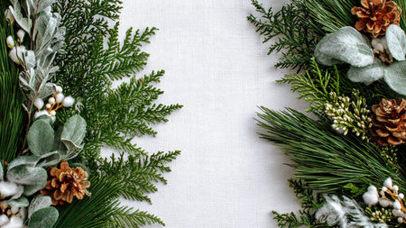 High-contrast pine border featuring bright metallic holiday ornaments.