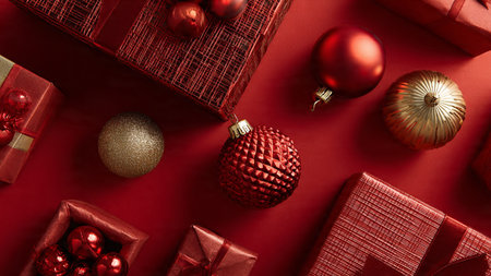 Modern red-and-gold minimal mockup offering elegant simplicity and balanced visuals.の写真素材