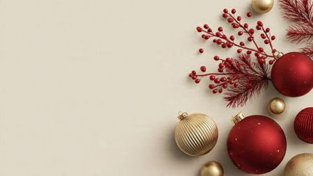 Red-centric holiday theme with precise golden highlights and clean, minimal packaging.の写真素材