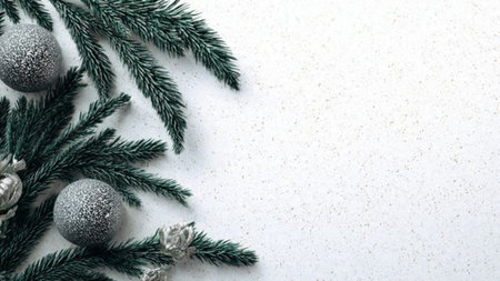 Refined Christmas border with thick pine clusters and luxury ribbon details.の写真素材