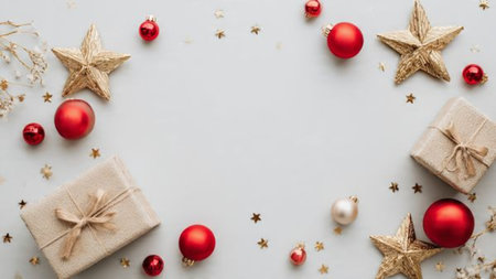 Neat ornament-framed Christmas layout ideal for digital or print use.の写真素材