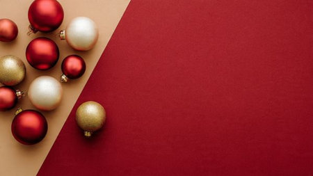 Sparkling snowflake top-view display with matte red background and upscale wrapping.の写真素材