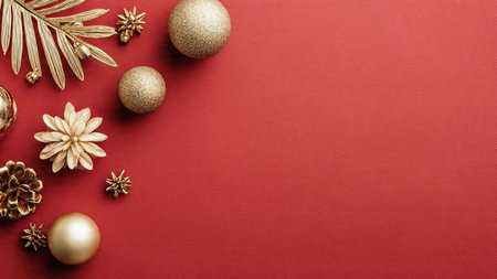 Dramatic red-and-gold holiday scene with contrast-heavy lighting.の写真素材