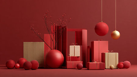 Minimalist red-and-gold arrangement emphasizing elegance and visual clarity.