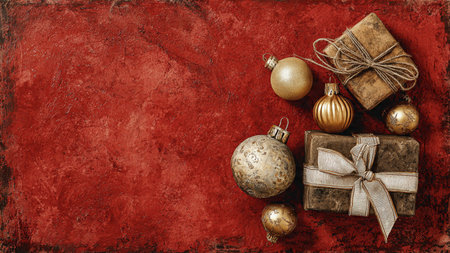 Golden-star Christmas border paired with shiny red decorative accents and gifts.