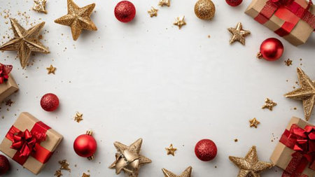 Classic Christmas arrangement combining timeless gift boxes and golden stars.