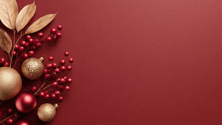 Monochrome red base enriched with gold ornament touches and modern minimalist gift styling.の写真素材