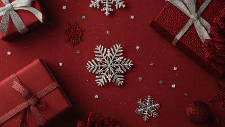 Holiday flat-lay showcasing embossed ornament details and premium packaging.の写真素材