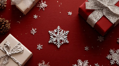 Vintage-inspired holiday layout with rough textures and muted ornamental colors.の写真素材