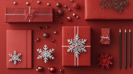 Elegant gold-star surround combined with rich red festive d