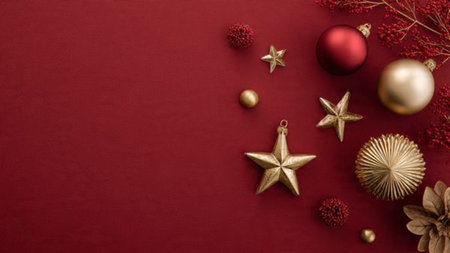 Whimsical festive border using playful small ornaments and bright holiday colors.の写真素材