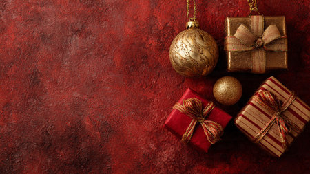 Red-dominated holiday look touched with small gold accents and modern gifting.