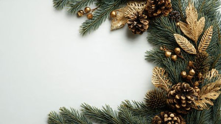 Handcrafted holiday flat-lay with artisan ornament textures and ribbon accents.