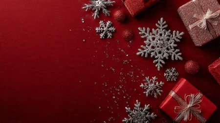 Contemporary red-and-gold composition with sleek festive styling.の写真素材