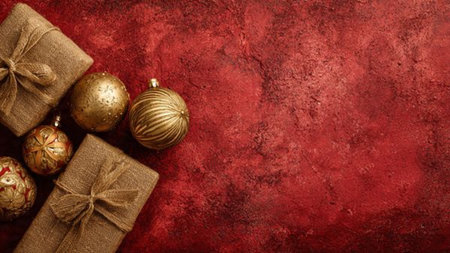 Nostalgic vintage frame with aged red textures, antique gold embellishments, and rustic packaging.の写真素材