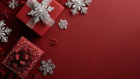 Bold modern holiday frame with oversized decorations and sharp geometry.