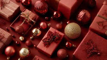 Dramatic red-and-gold holiday scene with contrast-heavy lighting.