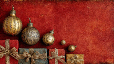Sparkling holiday layout with gold glitter trails and reflective ornaments.
