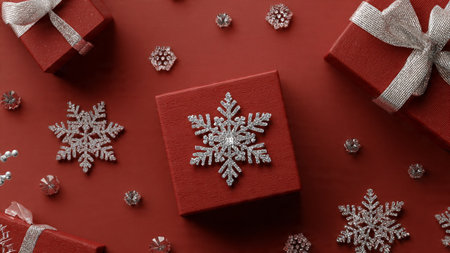 Red monochrome aesthetic brightened with elegant gold ornament details.の写真素材