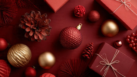 Red monochrome backdrop featuring small elegant gold metallic touches.の写真素材