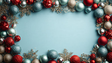 Clear frame-oriented holiday mockup with well-spaced ornaments and an open central region.
