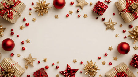 Futuristic Christmas design with sleek metallic finishes and gradient red tones.