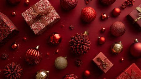 Vintage Christmas mood created with rough-textured red and faded gold.