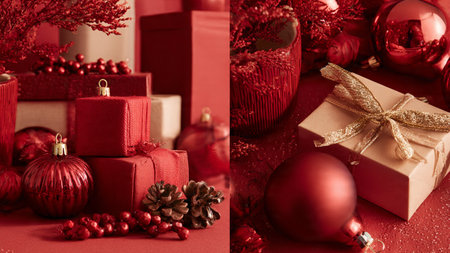 Sleek border design highlighting open center space with floating festive elements.の写真素材