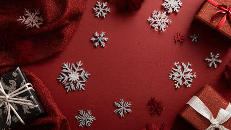 Soft-luxury Christmas mockup with frosted gold ornaments and velvet-wrapped presents.