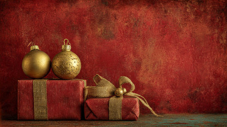 Sleek minimalist holiday theme featuring balanced red and gold accents.