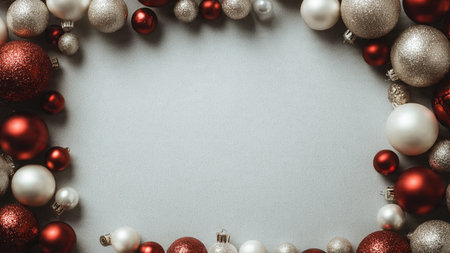 Modern, simple red-and-gold theme with carefully spaced holiday dの写真素材