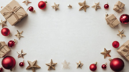 Soft red holiday scene illuminated by tiny gold highlights and simple upscale wrapping.の写真素材