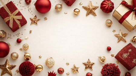 Bold red monochrome holiday theme lifted with tiny gold decorative elements.