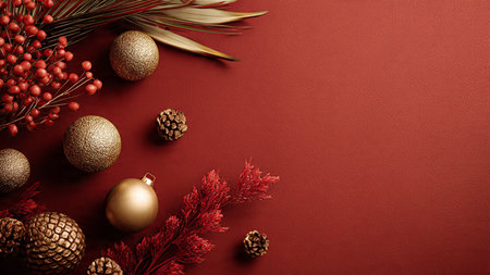 Contemporary minimalist mockup with refined red-and-gold accents arranged in a balanced formation.