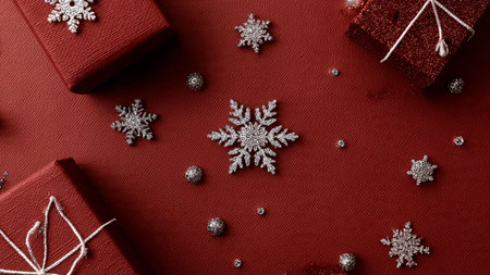 Professional Christmas product border using precise ornament placement and a pristine center zone.
