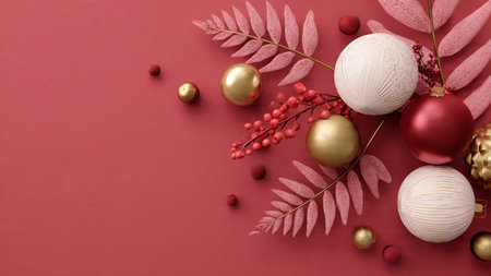 Monochrome holiday design on rich red tones enhanced by gold accents.の写真素材