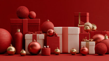 Whimsical festive border using playful small ornaments and bright holiday colors.の写真素材