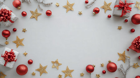 Traditional holiday border with garland-inspired arrangement of red and gold pieces.
