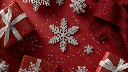 Deep red backdrop paired with delicate golden dの写真素材